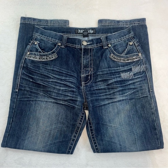 Ablanche Jeans Mens 36x32 Blue Denim Jeans Skater Y2K Style Embroidery Wings - Picture 2 of 16